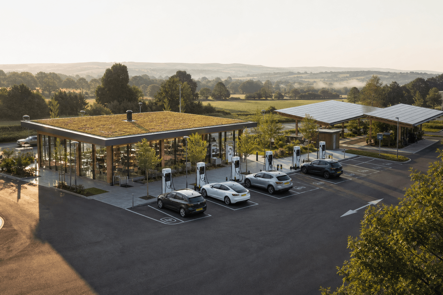 Reserved EV charging bays at a clean UK chargepoint site